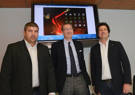 Luca Tosolini (Direttore EPS Italia), Sergio Bolzonello (Vicepresidente Regione FVG e assessore Attività produttive, Turismo) e Vico Meroi (Vicesindaco Lignano Sabbiadoro) alla conferenza stampa di presentazione della data numero zero del Live Kom 2016 di Vasco Rossi (Stadio Teghil, Lignano Sabbiadoro, 18 giugno) - Udine 29/03/2016
