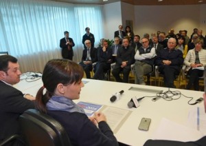 Franco Iacop (Presidente Consiglio regionale) e Debora Serracchiani (Presidente Regione Friuli Venezia Giulia) alla conferenza stampa di presentazione del programma regionale "Identità e rinascita. 1976-2016, il Friuli Venezia Giulia a 40 anni dal terremoto" - Udine 29/03/2016